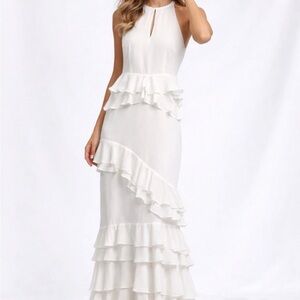 Anthropologie Forever That Girl  White Ruffle Boho Dress Size M